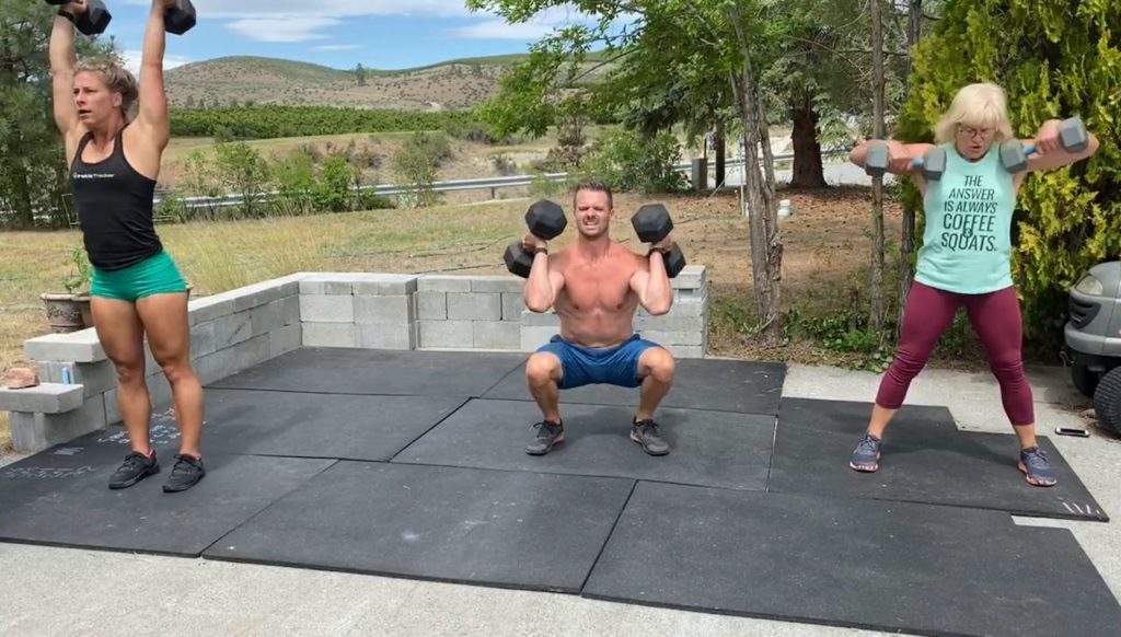 Emily, Joe, and Patty working out in Chelan