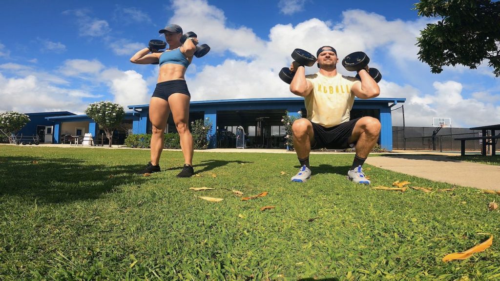 Joe wearing NoBull T while doing front squats in Hawaii